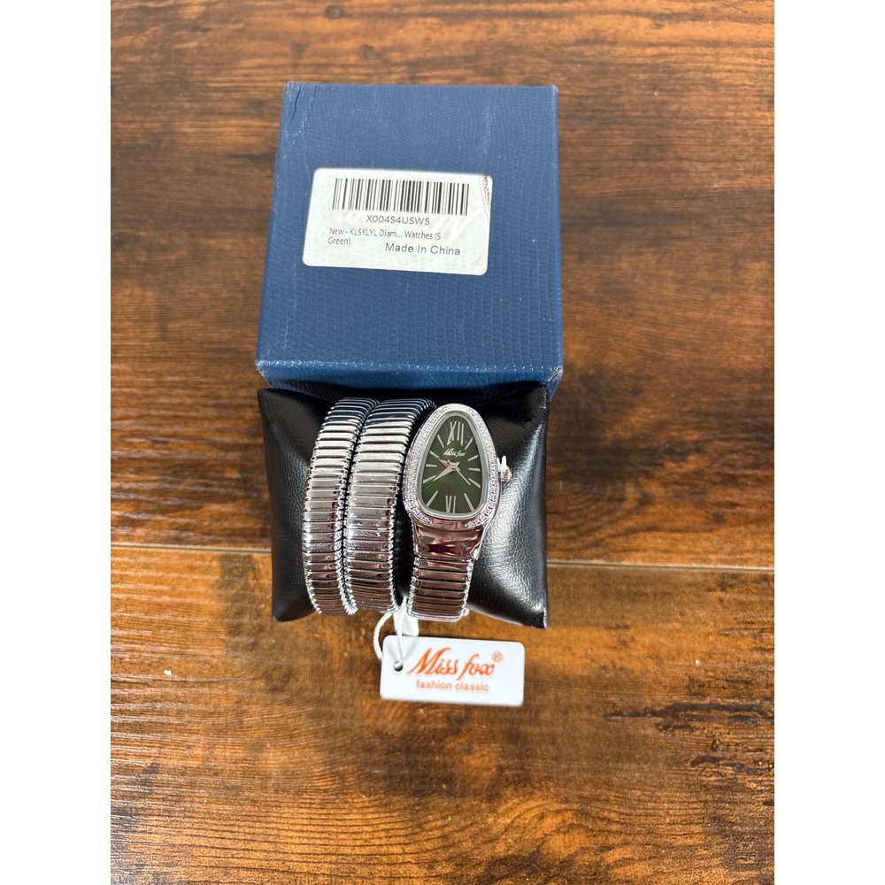 Miss Fox Silver Snake Wrap Watch Green Dial Crystal Bezel KLSKLYL New in Box